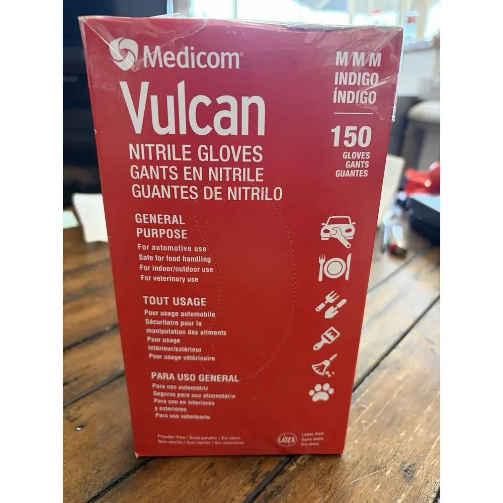 Medicom Vulcan Nitrile Powder-Free Gloves Medium Indigo Veterinary Use 150